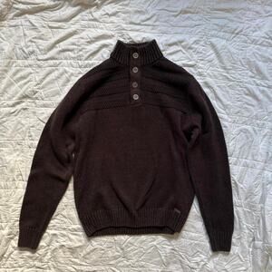 J.B. Holt dark brown mock neck sweater sz M knit fisherman old money preppy